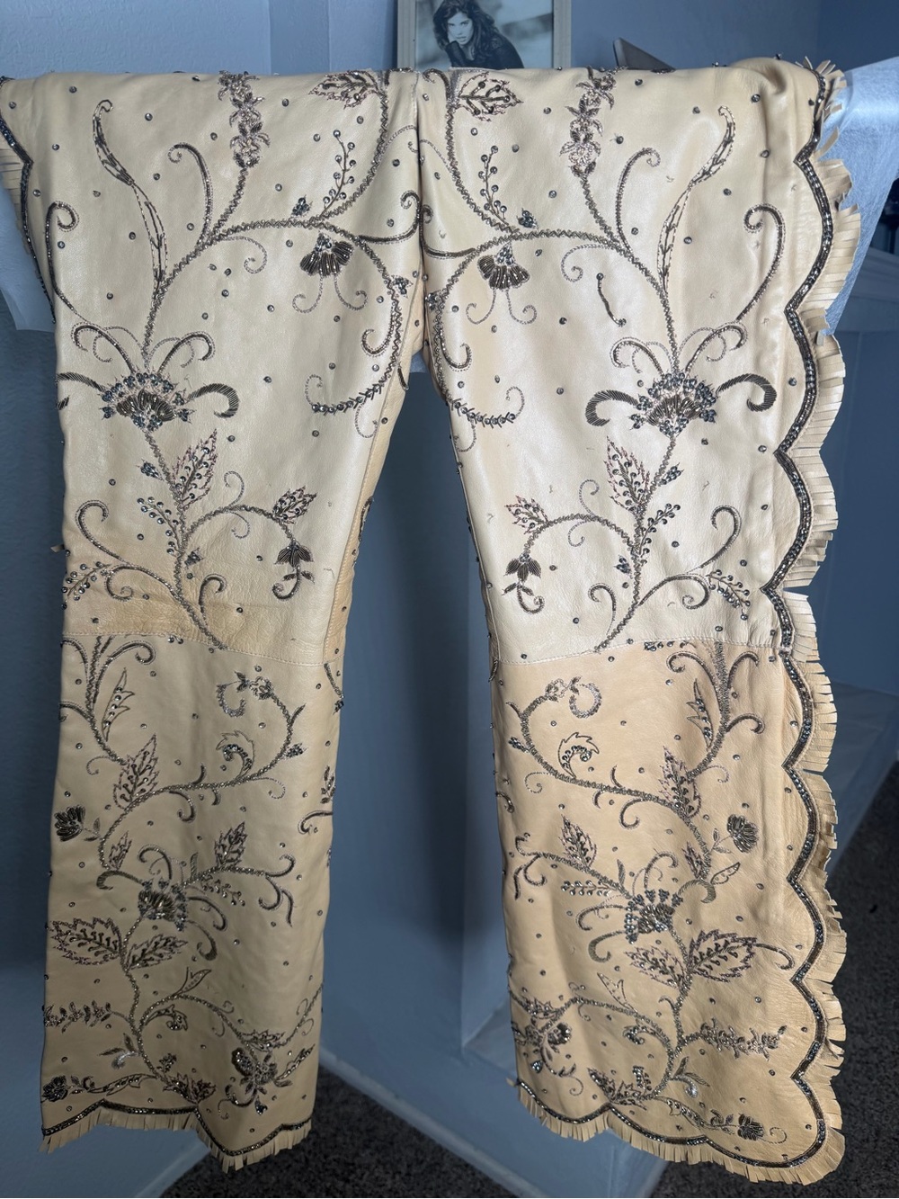 Archival Dolce & Gabbana SS 2001 Embellished Leather Fringe Runway Pants IT42